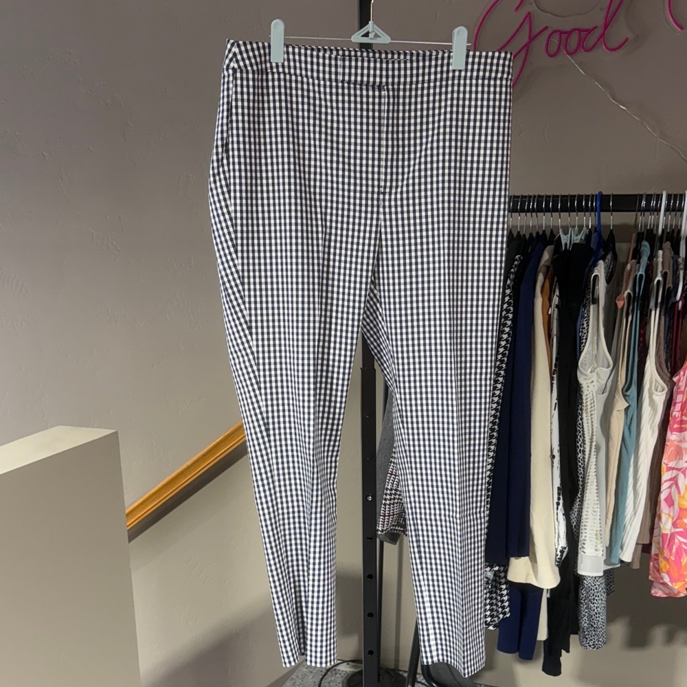 Ralph Lauren Gingham Check Blue/White Cropped Pants - Picture 1 of 5